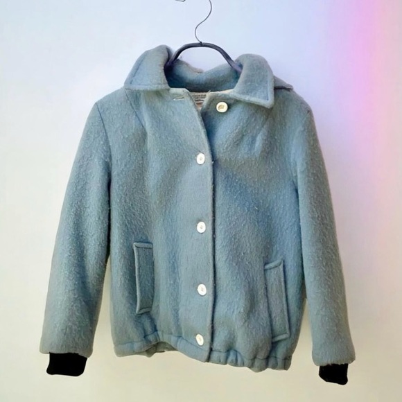 RARE Vintage 1980s Hudson's Bay 100% Wool Powder Blue Jacket - Picture 2 of 8